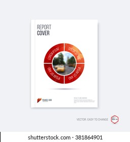 Brochure design template, cover, annual report, magazine and flyer layout with red round geometric shapes on polygonal background. Vector illustration.