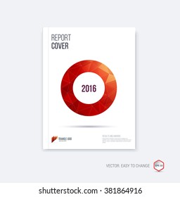 Brochure design template, cover, annual report, magazine and flyer layout with red round geometric shapes on polygonal background. Vector illustration.