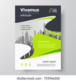 Brochure design template curves green, waves flyer elements