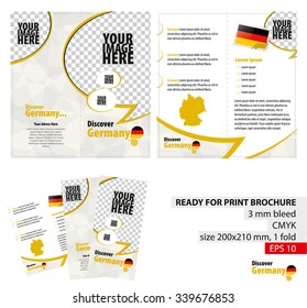 Brochure Design Template, Discover Germany. Ready for Print, 3 mm Bleed. Flayer, Leaflet, Booklet Template. Vector Illustration.
