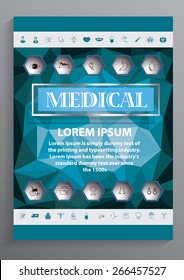 Brochure design template with flat icons for medical business.