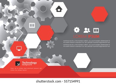 Brochure design template. Gear technology background.