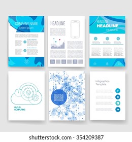 Brochure design template set. Templates. Design Set of Web, Mail, Brochures. Modern flat and line icons. SaaS, web app design template. Mobile interface. UI template. Web UI app design.