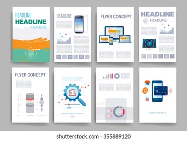Brochure design template set. Templates. Design Set of Web, Mail, Brochures. Modern flat and line icons. SaaS, web app design template. Mobile interface. UI template. Web UI app design.