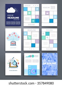 Brochure design template set. Templates. Design Set of Web, Mail, Brochures. Modern flat and line icons. SaaS, web app design template. Mobile interface. UI template. Web UI app design.