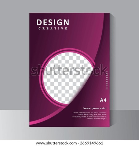 Brochure design template with space for image, A4 size template can use for Cover design in purple colour, Annual report, , company Profile Cover, Booklet and Catalog Cover. Vector eps 10