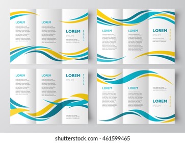 Brochure design template tri-fold abstract curves waves set