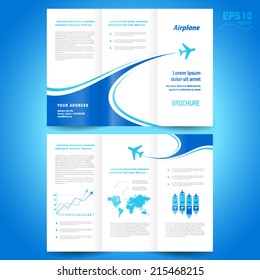 brochure design template tri-fold airplane flight line takeoff white background