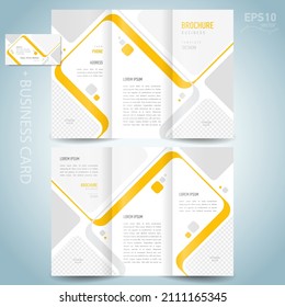 Brochure design template Tri-fold and business card set vector stripes theme yellow color