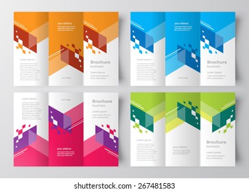 Brochure design template tri-fold color stripes abstract