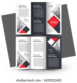 Brochure design template Tri-fold red color squares absrtact rotation