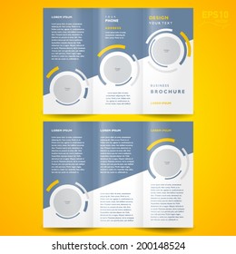 brochure design template trifold vector geometric abstract circle, color yellow grey