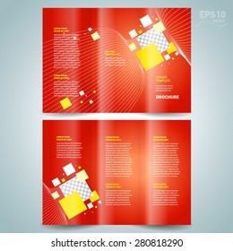 brochure design template tri-fold vector tech background red color 3d lines and squares