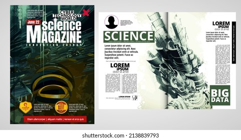 Brochure design template vector. Abstract technology cover book or magazine. A4 layout. 