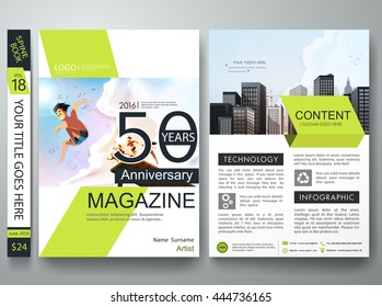 Brochure design template vector. Business flyers report magazine. Cover book portfolio summer presentation green shape on poster. City concept in a4 layout.