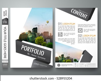 Brochure design template vector. Business flyers report minimal portfolio magazine. Cover book presentation gray black shape in poster. City concept in a4 layout.