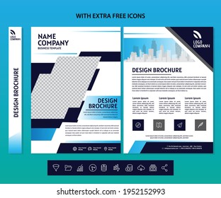 Brochure design template vector. City concept in A4 layout. Flyers report business magazine. Bussines flyer with 10 extra free icons.