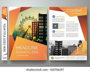 Brochure design template vector. Flyers report business magazine.Cover book minimal portfolio presentation and abstract orange shape poster. City concept in A4 layout.