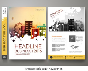 Brochure design template vector. Flyers annual report business magazine poster. Leaflet cover book portfolio presentation with abstract circle and flat city. Layout in A4 size