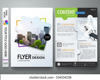 Brochure design template vector. Flyers annual report business magazine poster and portfolio. Flat leaflet cover book presentation. Abstract minimal jigsaw pattern and city. Layout in A4 size.