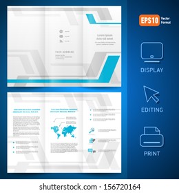 brochure design template vector folder leaflet geometric abstract tech blue line grey background. mock-up is no effect, no transparent