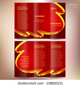 brochure design template vector folder leaflet ribbon element band wave color yellow gold ribbon red brown background