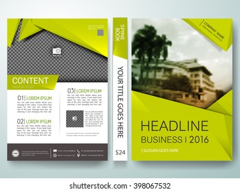 Brochure Design Template Vector. Green Abstract Shape On Cover Book Presentation. Concept In A4 Layout. Modern Flyers Report Business Magazine Poster Portfolio.