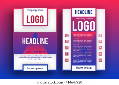 Brochure design  template vector . Magazine front and back page, material style poster and banner. Cover scheme. Business leaflet layout.