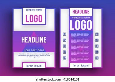 Brochure design  template vector . Magazine front and back page, material style poster and banner. Cover scheme. Business leaflet layout.