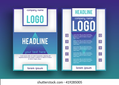 Brochure design  template vector . Magazine front and back page, material style poster and banner. Cover scheme. Business leaflet layout.