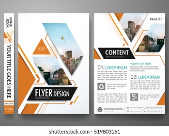 Brochure design template vector. Orange square in cover book presentation. City concept in A4 layout. Minimal flyers report business magazine poster portfolio.