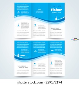 brochure design template vector tri-fold fisher, cmyk profile