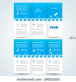 brochure design template vector tri-fold fish, cmyk profile 