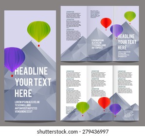 brochure design template vector trifold geometric abstract mountains and Balloon
