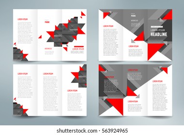 Brochure design template vector tri-fold geometric abstract triangles red grey