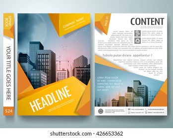 Brochure design template vector.Flyers report business magazine poster.Cover book portfolio leaflet or presentation and abstract orange polygons.City concept in a4 layout.