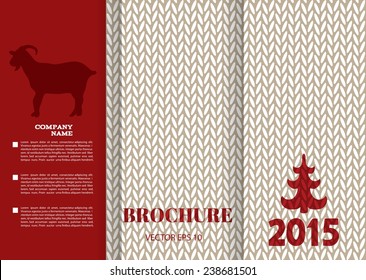Brochure design templates with knitting texture. New Year