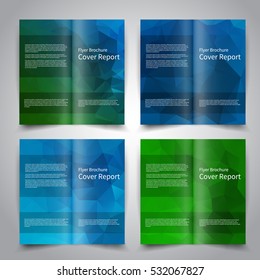 Brochure design templates set with abstract geometric triangular background. Blue and green colors. Vector brochure mockup EPS10