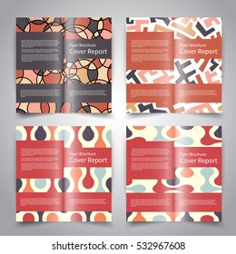 Brochure design templates set with abstract geometric ornament background. Retro colors. Vector brochure mockup EPS10