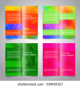 Brochure design templates set with abstract colorful geometric background. Pink, green color. Vector brochure mockup EPS10