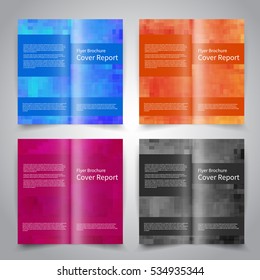 Brochure design templates set with abstract geometric background. Blue, orange, purple, black colors. Vector brochure mockup EPS10