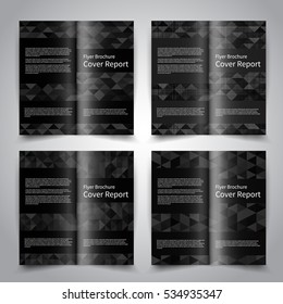 Brochure design templates set with abstract black geometric background with triangles. Vector brochure mockup EPS10