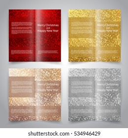 Brochure design templates set with abstract background with sparkles. Red, gold, bronze, silver colors. Merry Christmas and Happy New Year vector brochure mockup EPS10