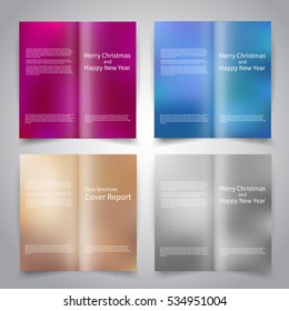 Brochure design templates set with abstract colorful backgrounds. Purple, blue, bronze, silver colors. Merry Christmas and Happy New Year vector brochure mockup EPS10