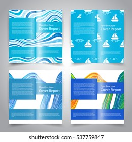 Brochure design templates set with abstract nautical background. Vector brochure mock up for yacht clubs, travel agencies, wind surfing classes etc.