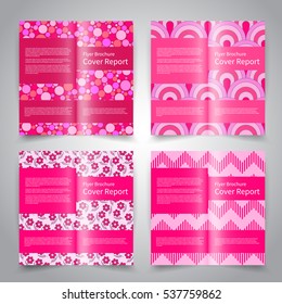 Brochure design templates set with abstract geometric background and floral ornament pattern. Pink and white colors. Vector brochure mock up EPS10