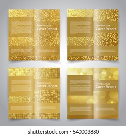 Brochure design templates set with abstract gold geometric background. Golden colors. Vector brochure mockup EPS10