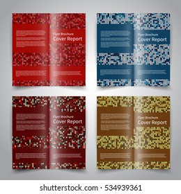 Brochure design templates set with knitted ornament background. Red, blue, gold colors. Vector Christmas brochure mockup EPS10