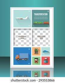 diseño de folletos con iconos de transporte plantilla vectorial