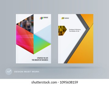 Brochure design triangles template. Colourful modern abstract set, annual report with triangles for branding.